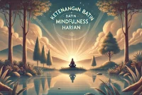Ketenangan Batin Mindfulness Harian DALL·E 2025 12 09 11.00.02 A serene and beautiful digital illustration with the theme Ketenangan Batin Mindfulness Harian. The image shows a peaceful natural landscape at sunr
