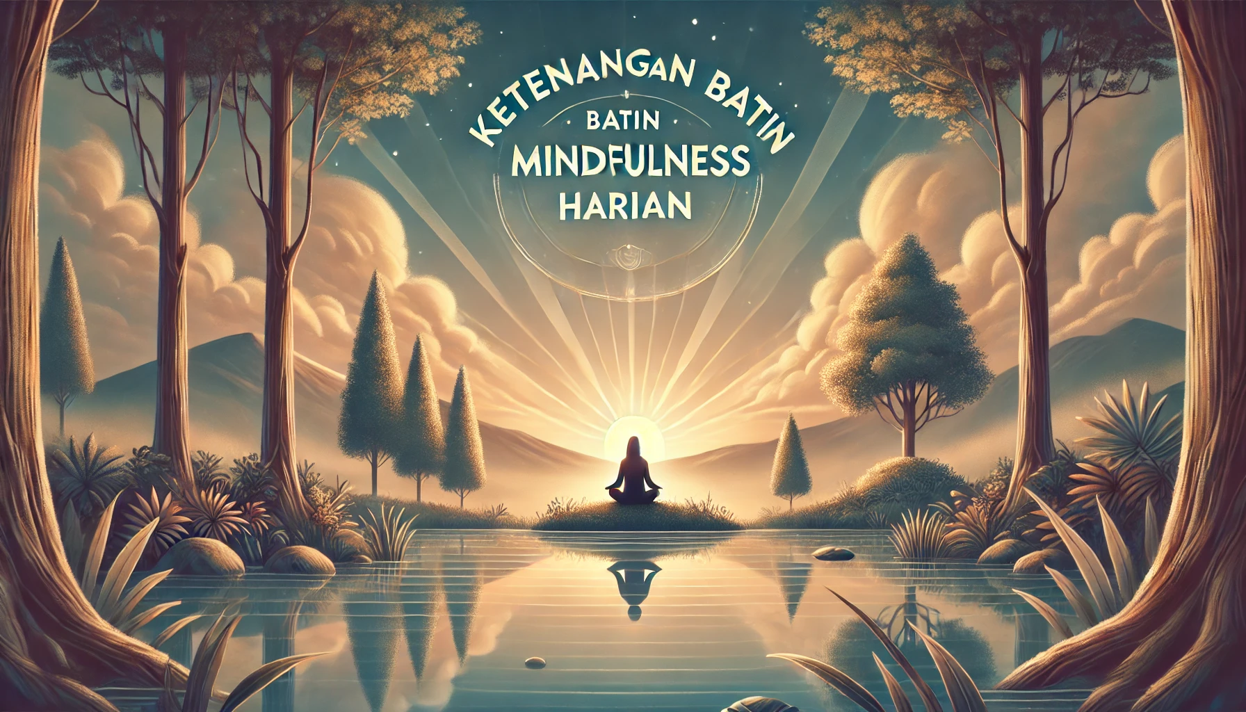 Ketenangan Batin Mindfulness Harian DALL·E 2025 12 09 11.00.02 A serene and beautiful digital illustration with the theme Ketenangan Batin Mindfulness Harian. The image shows a peaceful natural landscape at sunr